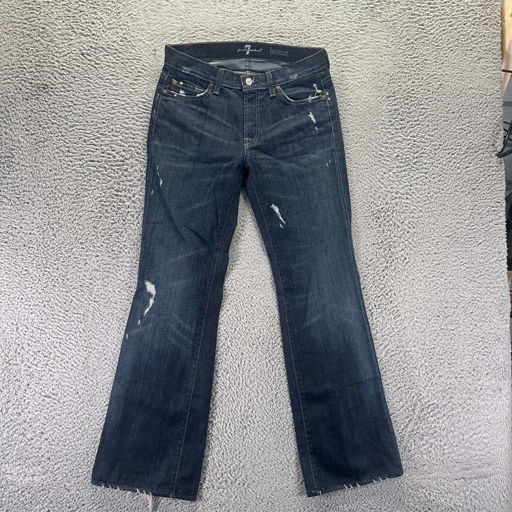 7 For All Mankind Jeans Women 29x31 Blue Cotton Denim Bootcut Distressed Stretch